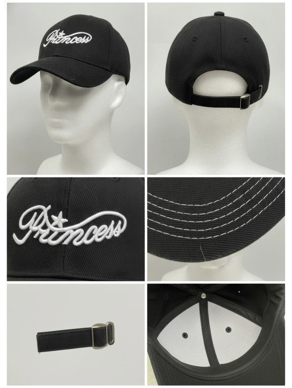 Black Princess Embroidered Baseball Cap Hat